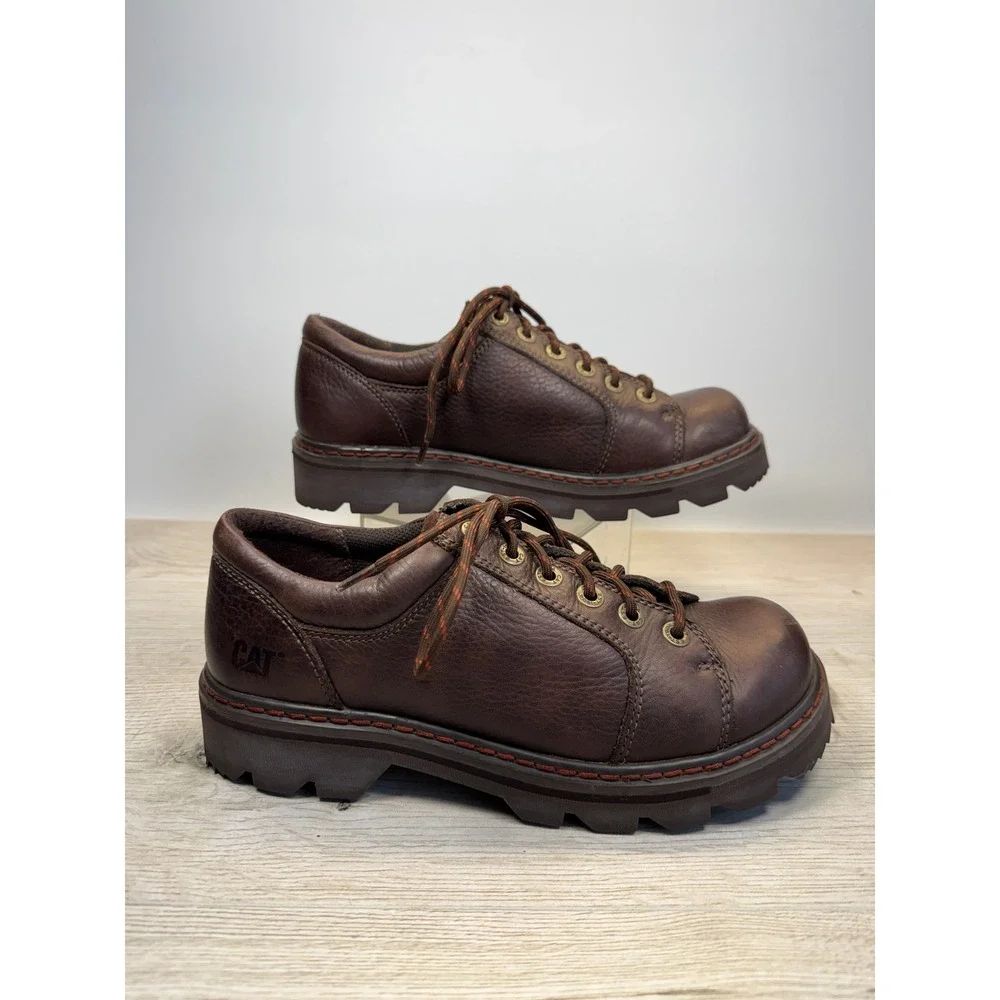 Rare 90s CAT Mens 9.5 Oxford Walking Machines Brown Leather Chunky Platform Lug